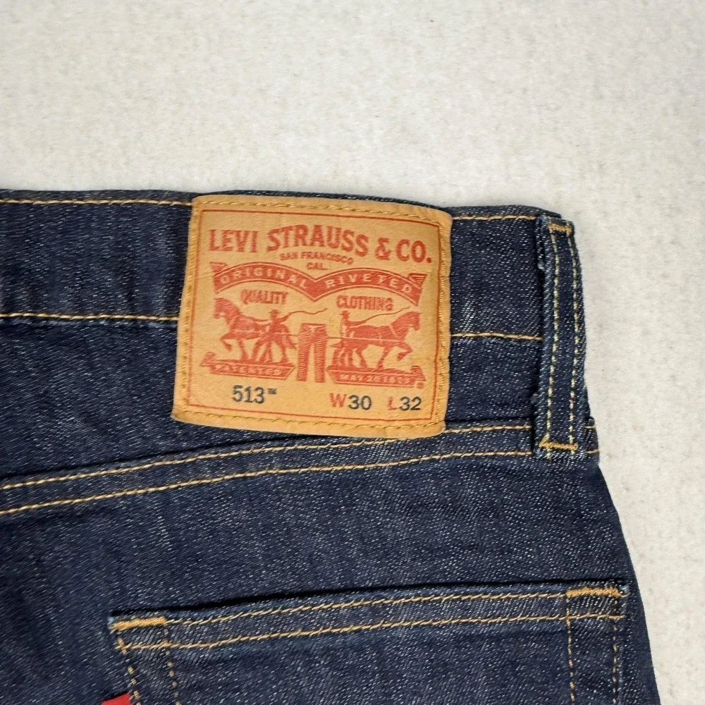 Levis 513 Jeans Mens 30x32 Dark Wash Blue Slim Straight Stretch Denim Pants
